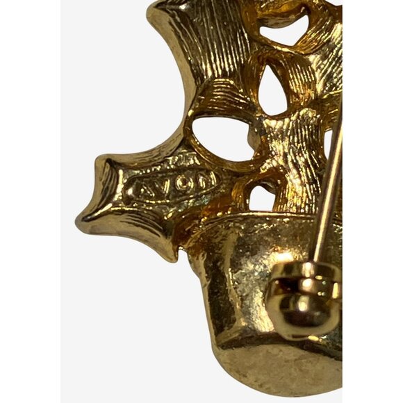 Avon Vintage Gold Tone Christmas Tree Brooch Pin With Green Red Enamel Accents - Picture 8 of 8